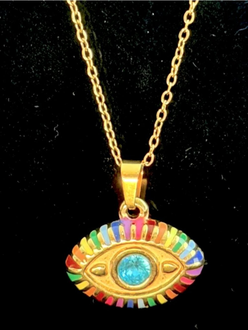 Ramla Rainbow Evil Eye Necklace - 14K Gold-Plated Stainless Steel - New